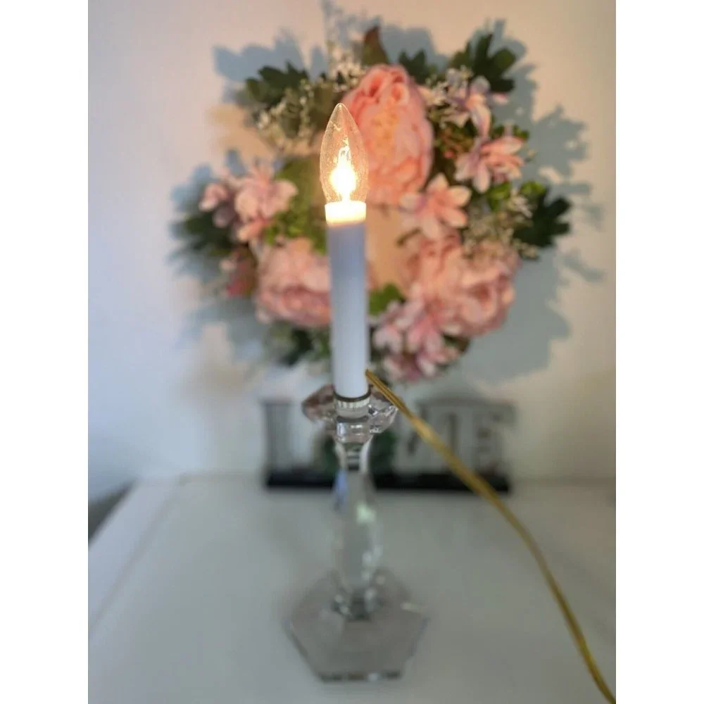 Vintage Clear Cut‎ Glass Crystal Candlestick Lamp 14” Table Lamp Working Light